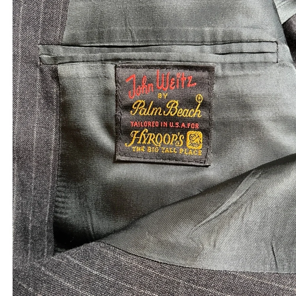 Classic Pinstripe Suit‎ Charcoal Wool Blend John Weitz Palm Beach 46R Big Tall